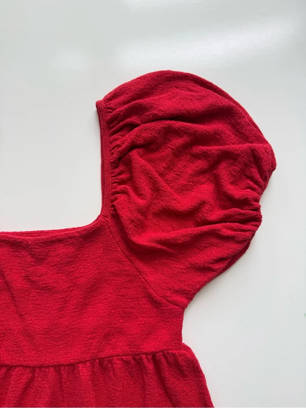 Madewell Red Puff Sleeve Square Neck Peplum Cotton Peasant Top Size XXS